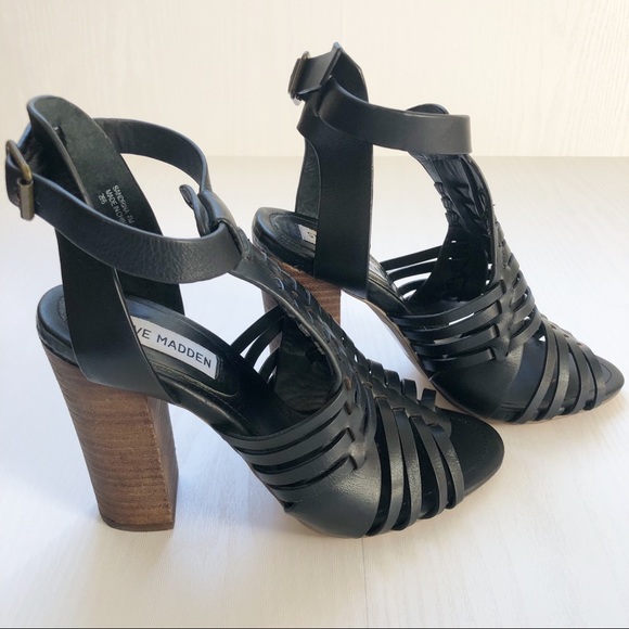 Steve Madden Sandrina Block Heel Black Sandals Size 7 - Picture 2 of 9